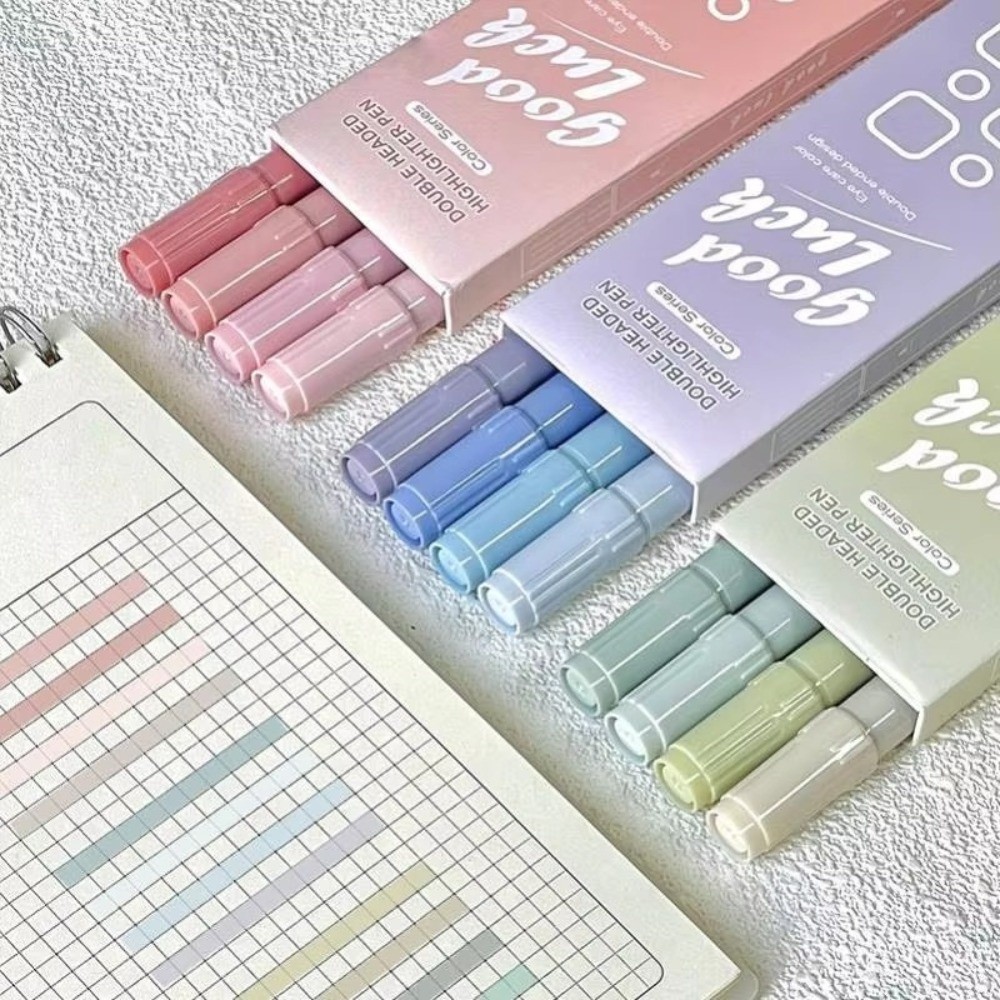 Highlighter Set Pastel - 4개/세트 크리에이티브 듀얼 팁 형광펜 그라데이션