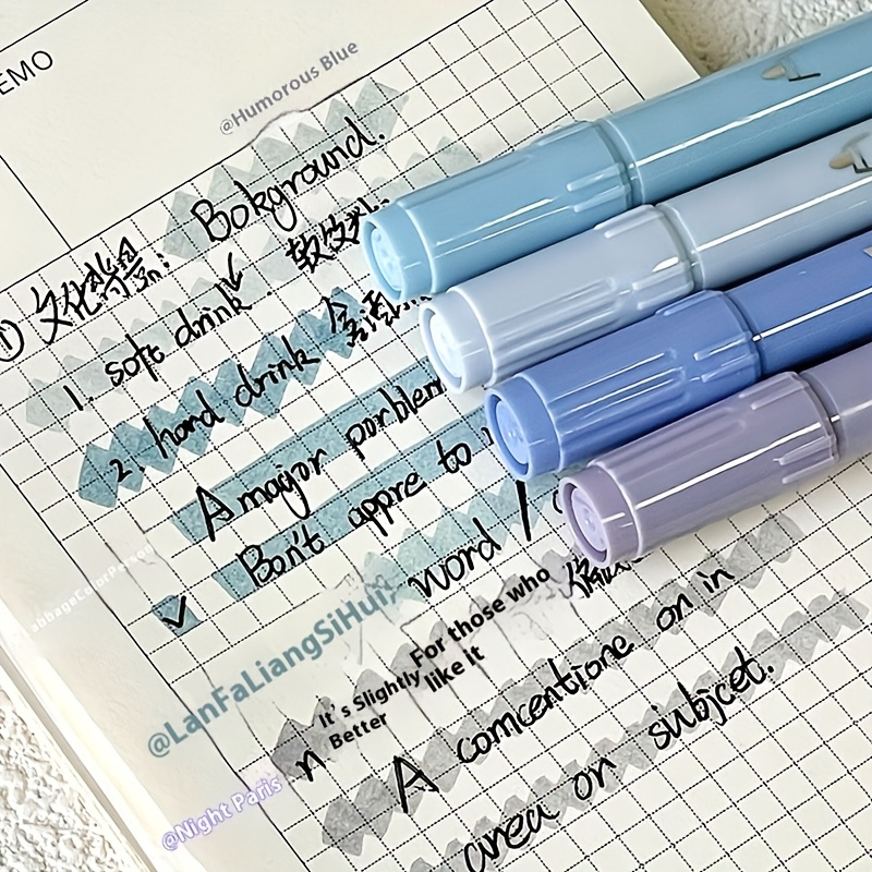 Highlighter Set Pastel - 파란색 그라데이션 이중 팁 형광펜 2세트(각각