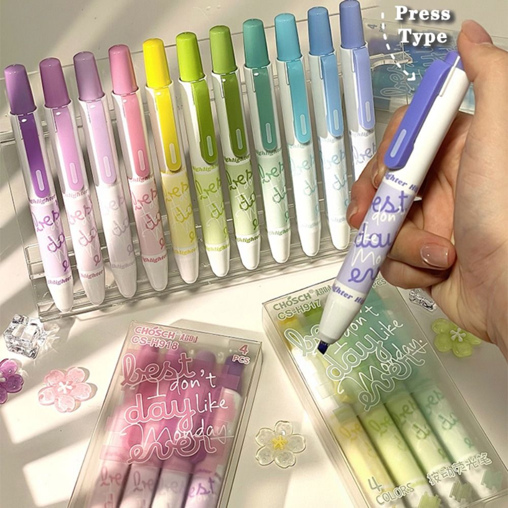 4개입 새로운 그라데이션 컬러 형광펜, 프레스형 끌형  - Highlighter Set Pastel 리뷰 및 가격