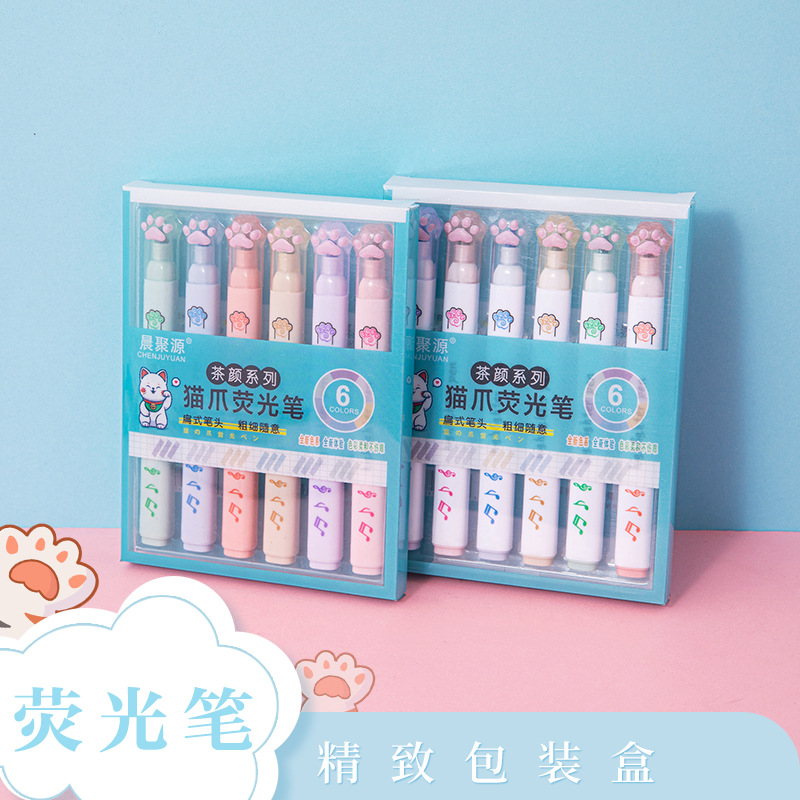 6개/세트 귀여운 고양이 발 형광펜 마커 파스텔 드로잉 - Highlighter Set Pastel 리뷰 및 가격