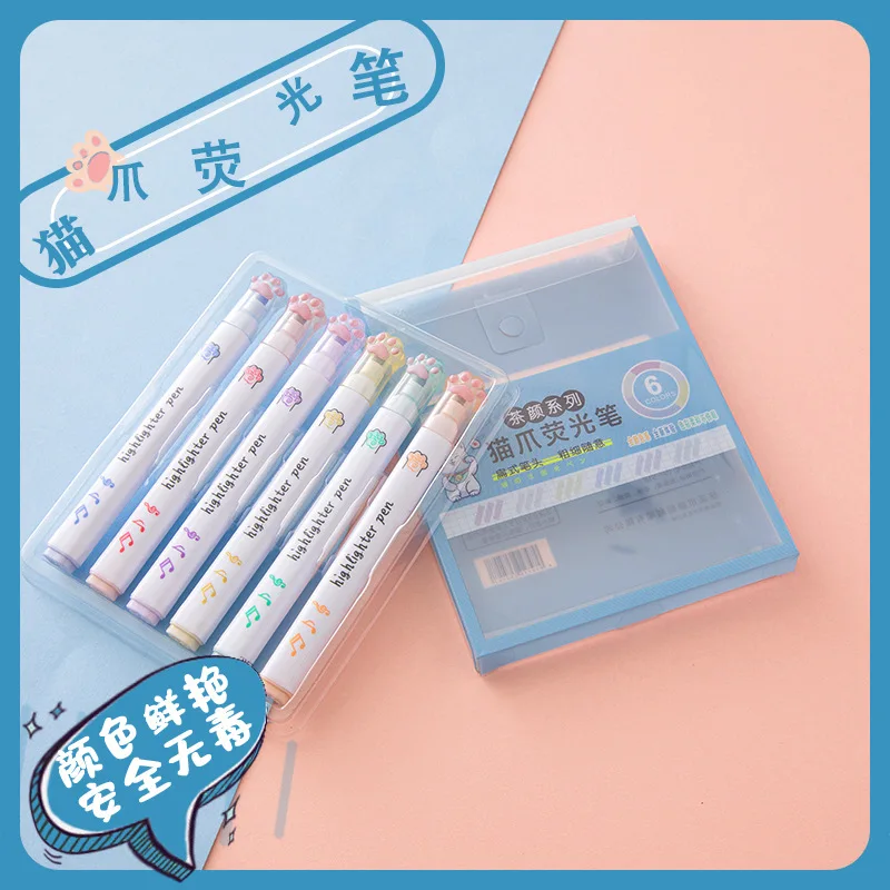 6개/세트 귀여운 고양이 발 형광펜 마커 파스텔 드로잉 - Highlighter Set Pastel 리뷰 및 가격